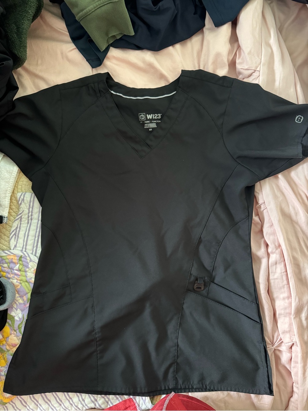 THREE pairs of scrubs, with ONE scrub jacket